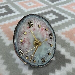 Handmade Pink Agate Slice small Clock with Roman Numerals wall or desk